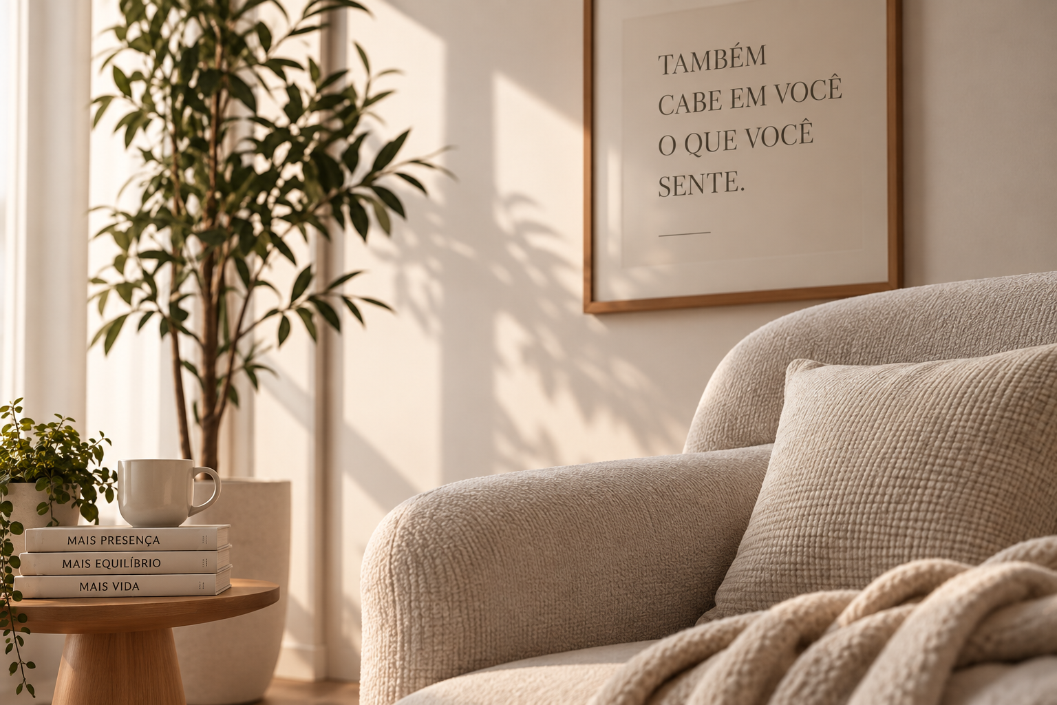 Ambiente acolhedor de atendimento psicológico, com poltrona, planta e luz natural (imagem ilustrativa)
